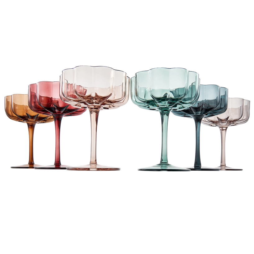 Flower Vintage Wavy Petals Glass Coupe 7oz | Set of 6
