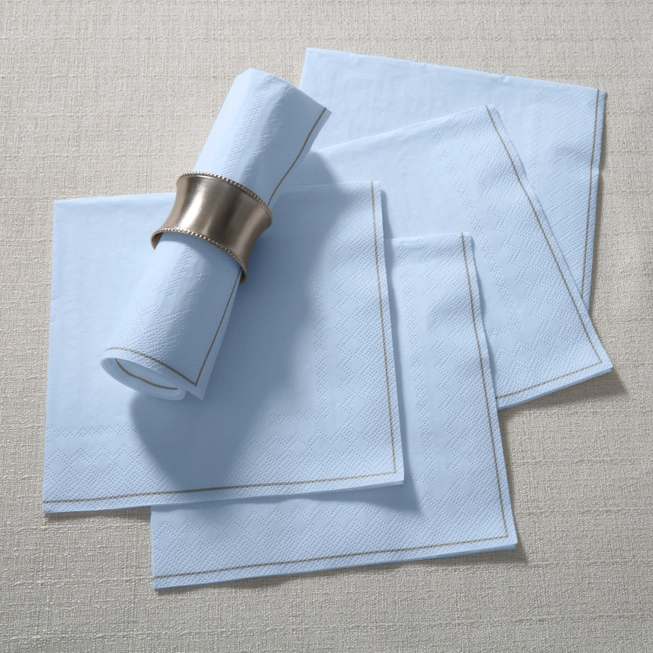 Ice Blue with Silver Stripe Napkins | 20 Lunch Napkins - 6.5" x 6.5"