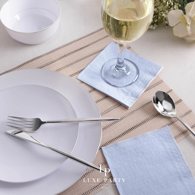 Ice Blue with Silver Stripe Paper Cocktail Napkins | 20 Beverage Napkins - 5" x 5"