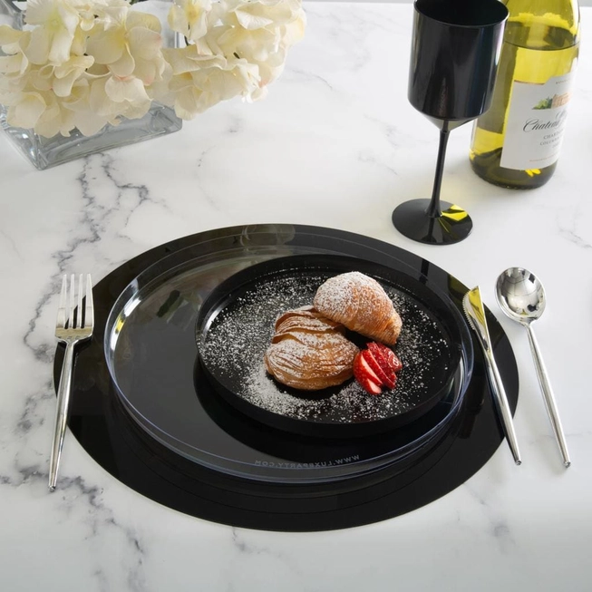 Round Black Walled Plastic Dinner Plates | 10 Pack