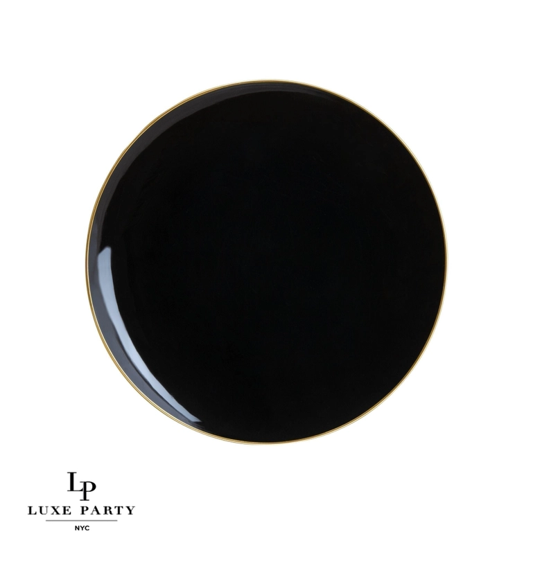Round Black • Gold Plastic Appetizer Plates | 10 Pack