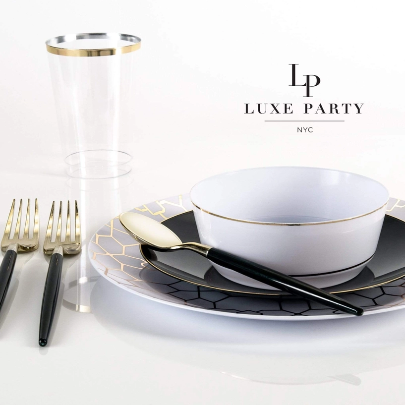Round Black • Gold Plastic Appetizer Plates | 10 Pack