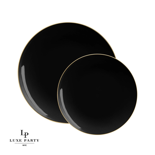 Round Black • Gold Plastic Appetizer Plates | 10 Pack