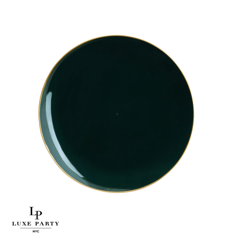 Round Emerald • Gold Plastic Appetizer Plates | 10 Pack