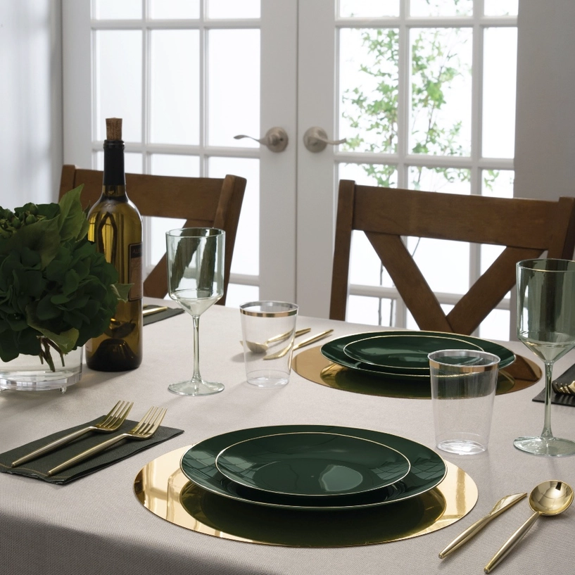 Round Emerald • Gold Plastic Appetizer Plates | 10 Pack