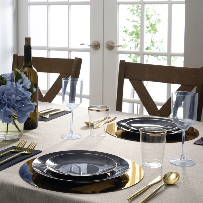 Round Navy • Gold Plastic Appetizer Plates | 10 Pack