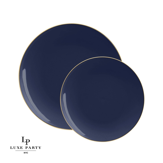 Round Navy • Gold Plastic Dinner Plates | 10 Pack