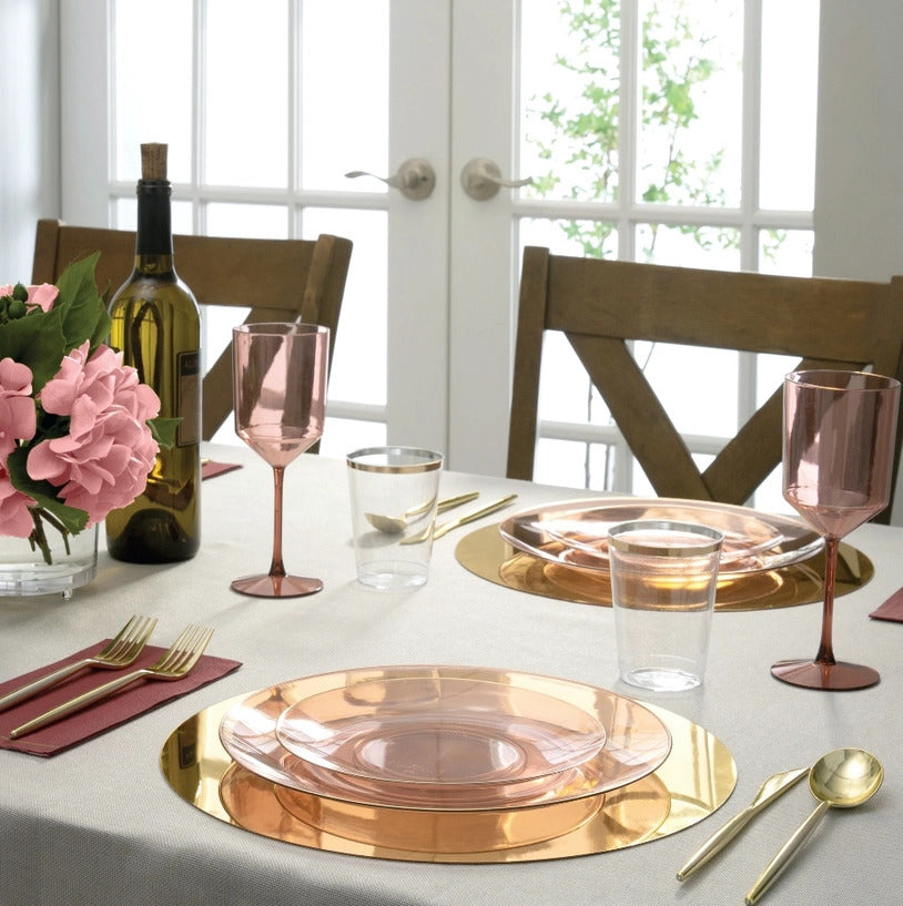 Round Semi Transparent Rose • Gold Plastic Dinner Plates | 10 Pack