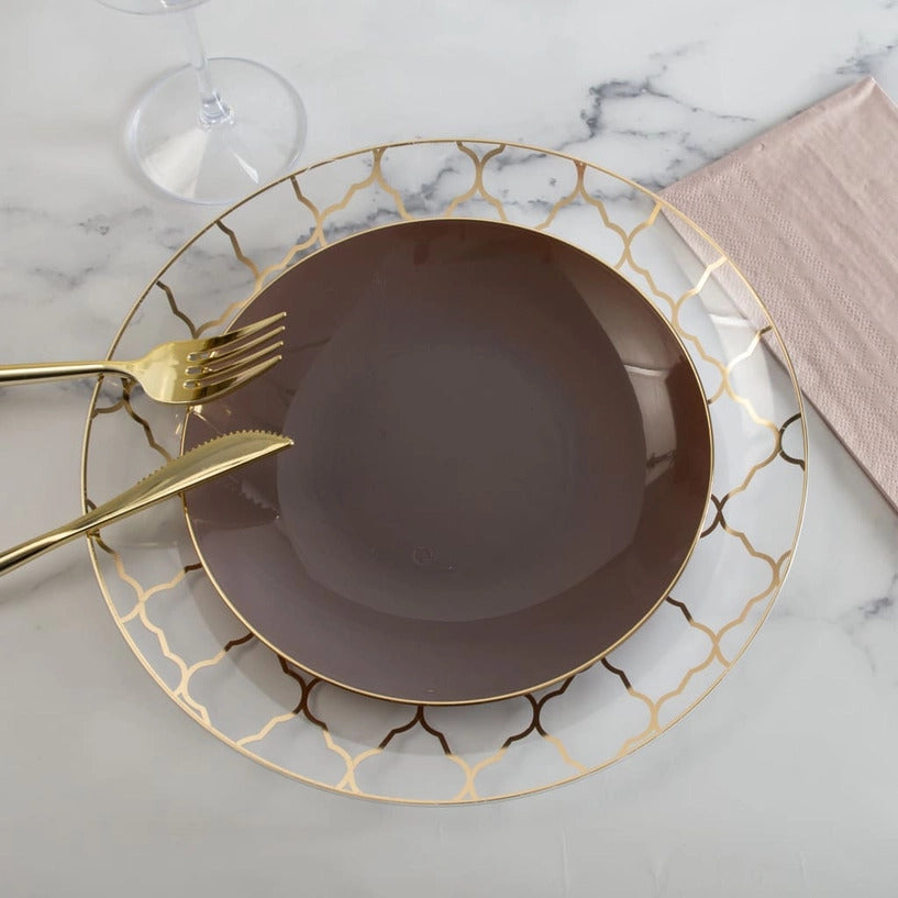 Round Truffle • Gold Plastic Dinner Plates | 10 Pack
