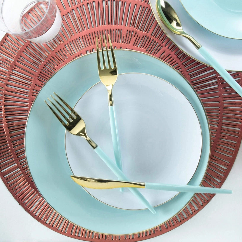 Round White • Gold Plastic Dinner Plates | 10 Pack