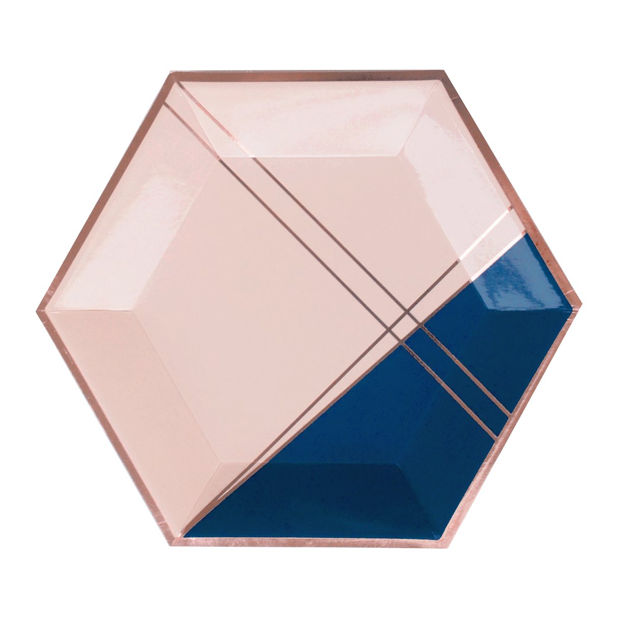 Pale Pink and Navy Colorblock Large Paper Plates