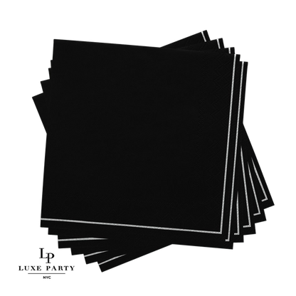 Black with Silver Stripe Cocktail Paper Napkins | 20 Beverage Napkins - 5" x 5"