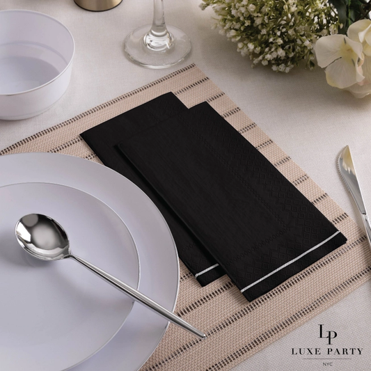 Black with Silver Stripe Guest Paper Napkins | 16 Dinner Napkins