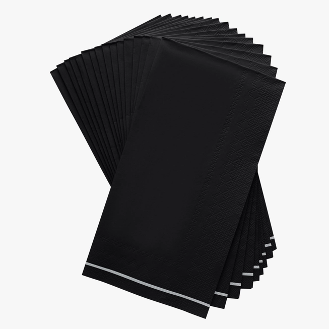 Black with Silver Stripe Guest Paper Napkins | 16 Dinner Napkins