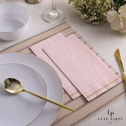 Blush with Gold Stripe Guest Paper Napkins | 16 Dinner Napkins - 4.25" x 7.75"