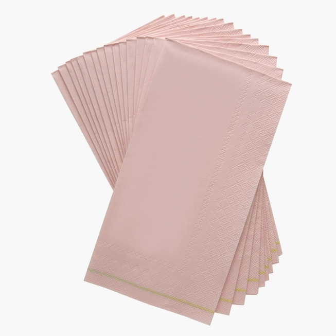 Blush with Gold Stripe Guest Paper Napkins | 16 Dinner Napkins - 4.25" x 7.75"