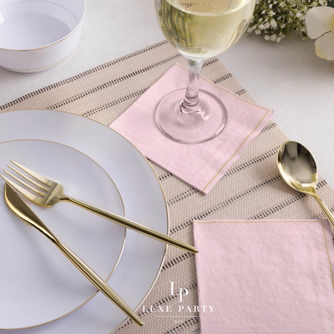 Blush with Gold Stripe Paper Cocktail Napkins | 20 Beverage Napkins - 5" x 5"