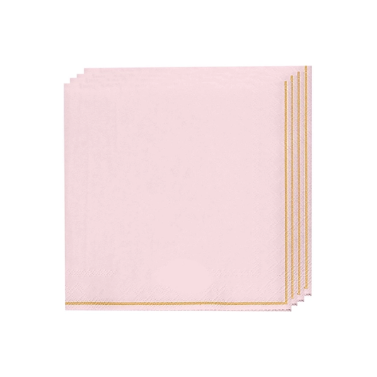 Blush with Gold Stripe Paper Cocktail Napkins | 20 Beverage Napkins - 5" x 5"