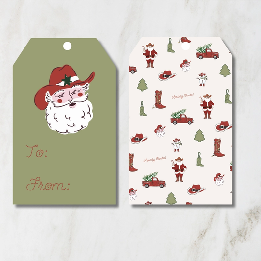 Cowboy Santa Holiday Hanging Gift Tags | Pack of 8