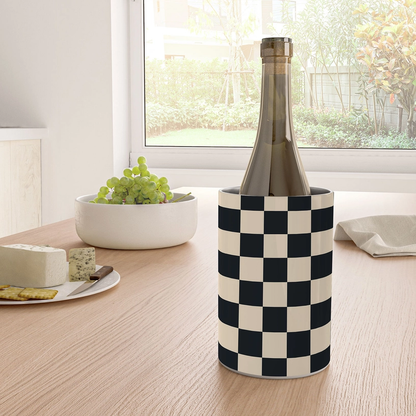 Cuss Yeah Designs Black Cream Checker Pattern Wine Chiller