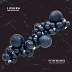 Balloon garland kit with 'Lushra' branding on a dark background