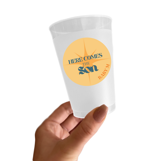 Here Comes The Sun Baby Shower Sticker Cups