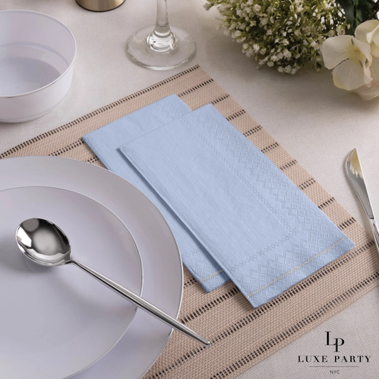 Ice Blue with Silver Guest Paper Napkins | 16 Dinner Napkins