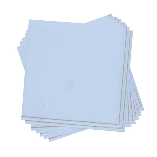 Ice Blue with Silver Stripe Napkins | 20 Lunch Napkins - 6.5" x 6.5"