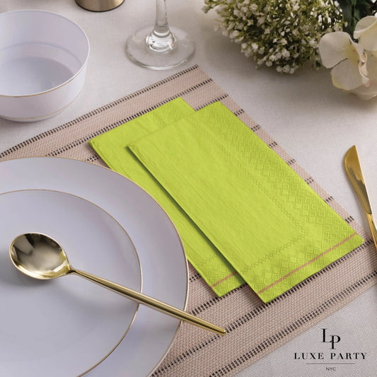 Lime with Gold Stripe Guest Paper Napkins | 16 Dinner Napkins - 4.25" x 7.75"