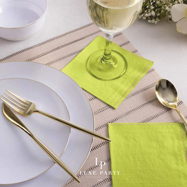 Lime with Gold Stripe Paper Cocktail Napkins | 20 Beverage Napkins - 5" x 5"