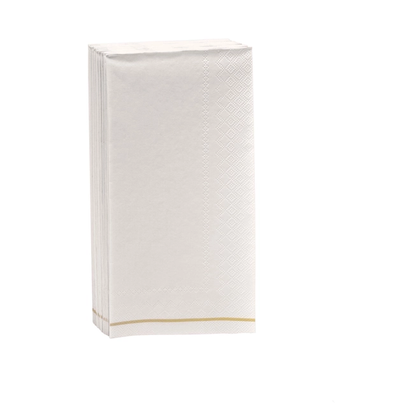 Linen with Gold Stripe Guest Paper Napkins | 16 Dinner Napkins - 4.25" x 7.75"