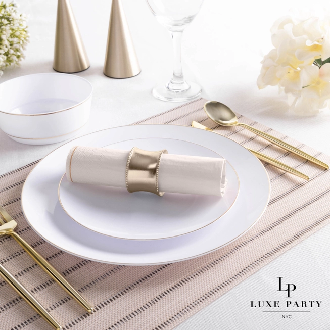 Linen with Gold Stripe Napkins | 20 Lunch Napkins - 6.5" x 6.5"