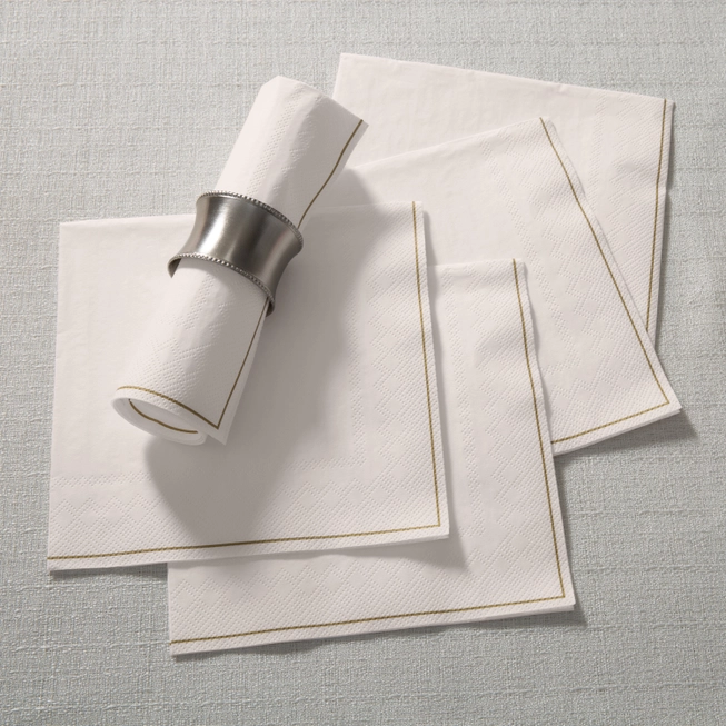 Linen with Gold Stripe Napkins | 20 Lunch Napkins - 6.5" x 6.5"