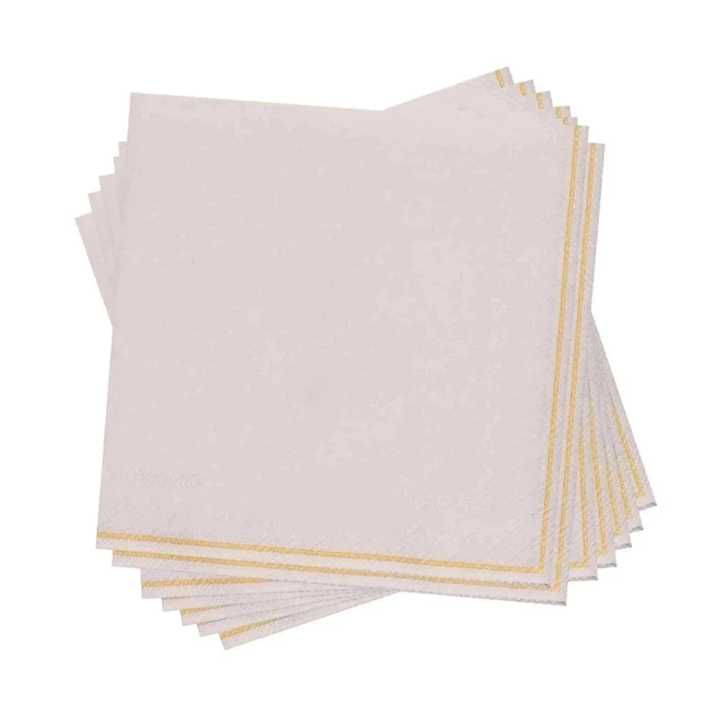 Linen with Gold Stripe Napkins | 20 Lunch Napkins - 6.5" x 6.5"