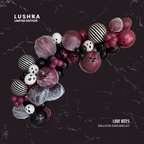 Halloween-themed balloon garland kit with ghost decorations on a dark background, featuring the brand 'Lushra'.