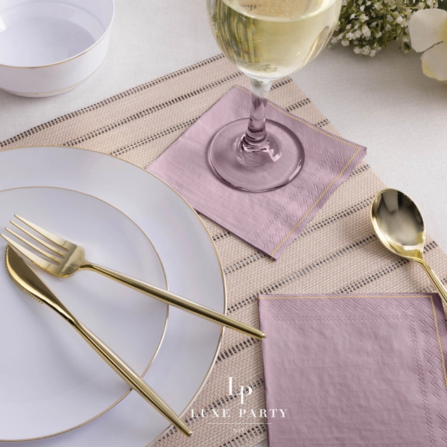 Mauve with Gold Stripe Paper Cocktail Napkins | 20 Beverage Napkins - 5" x 5"