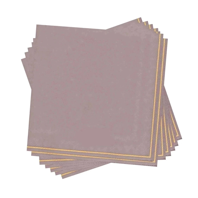 Mauve with Gold Stripe Paper Cocktail Napkins | 20 Beverage Napkins - 5" x 5"