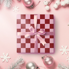 Pink Checkered Christmas Wrapping Paper