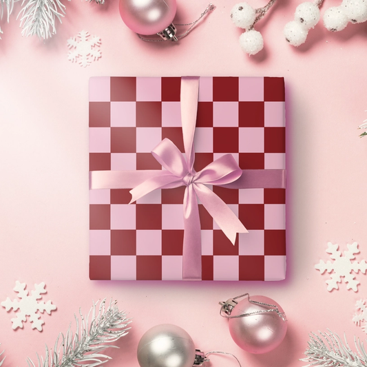 Pink Checkered Christmas Wrapping Paper