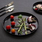 Round Black Walled Plastic Dinner Plates | 10 Pack