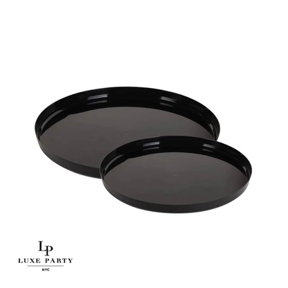 Round Black Walled Plastic Dinner Plates | 10 Pack