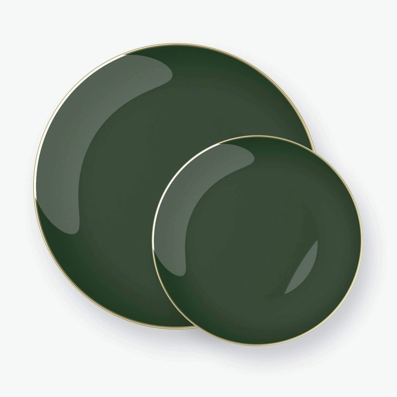 Round Emerald • Gold Plastic Appetizer Plates | 10 Pack