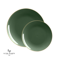 Round Emerald • Gold Plastic Appetizer Plates | 10 Pack