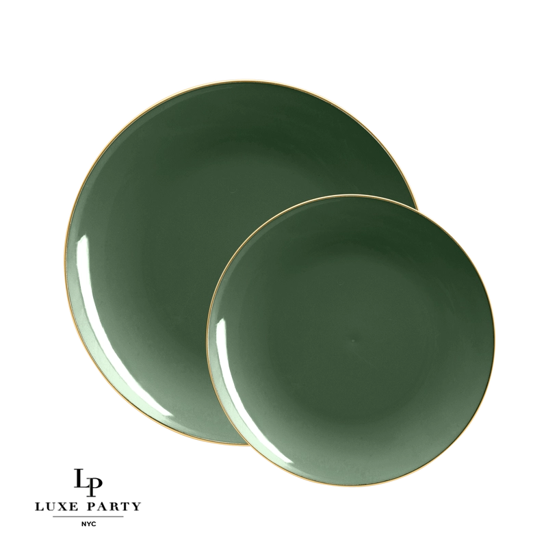Round Emerald • Gold Plastic Appetizer Plates | 10 Pack