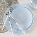 Round Ice Blue • Silver Plastic Dinner Plates | 10 Pack