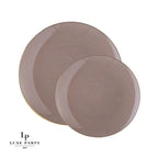 Round Taupe • Gold Plastic Dinner Plates | 10 Pack