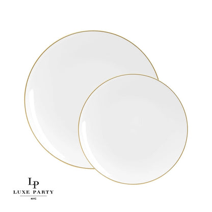 Round White • Gold Plastic Appetizer Plates | 10 Pack