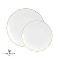 Round White • Gold Plastic Dinner Plates | 10 Pack