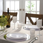Round White • Gold Plastic Dinner Plates | 10 Pack