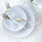 Round White • Gold Plastic Dinner Plates | 10 Pack